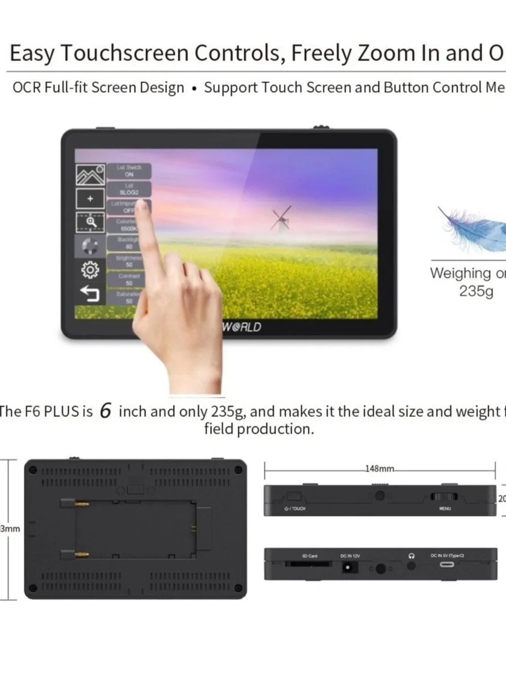Black On-Camera Video Monitor - 7-inch